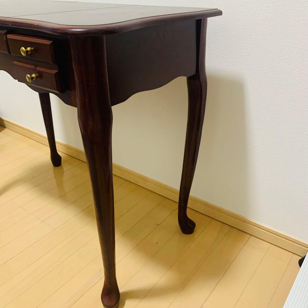 英国風 木製ドレッサー 鏡付　アンティーク 猫脚 デスク テーブル ブラウン