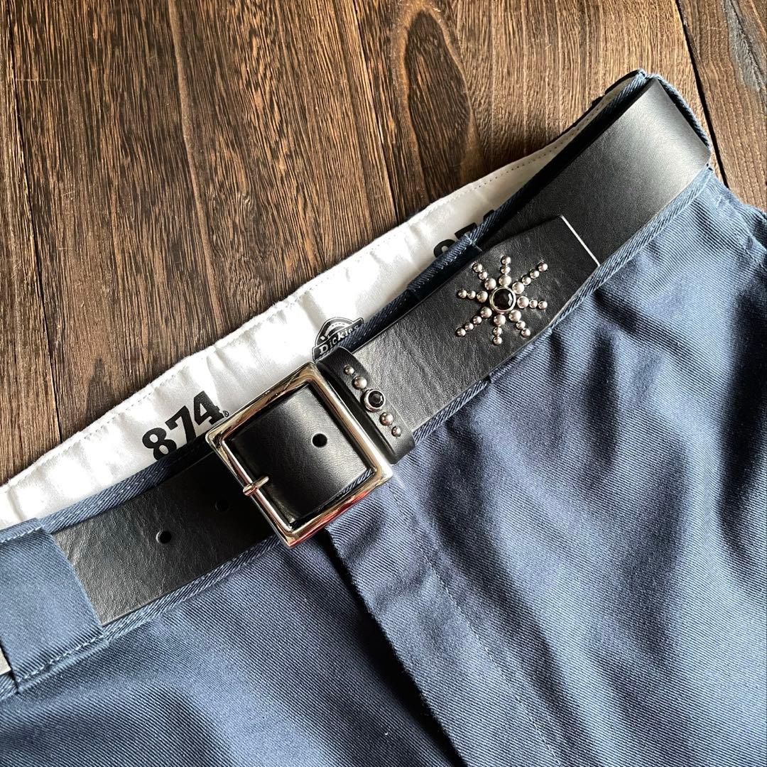ディッキーズ874専用スタッズベルト　シルバー　オイルドレザーHTC CALEE