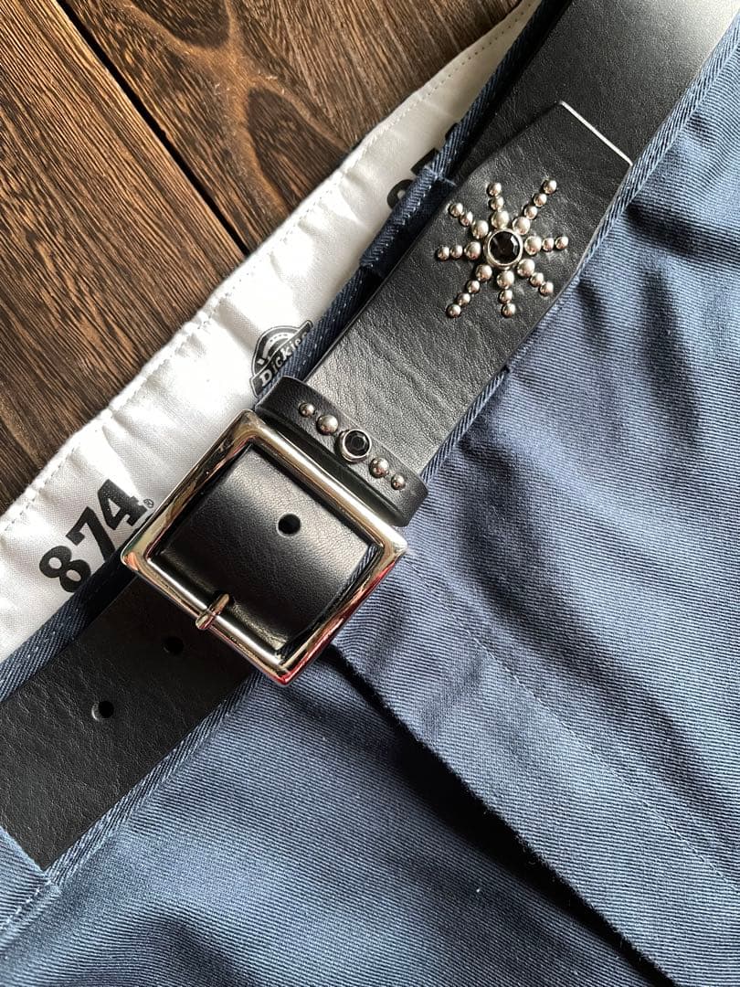 ディッキーズ874専用スタッズベルト　シルバー　オイルドレザーHTC CALEE