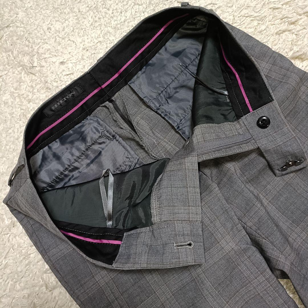 美品＊HILTON ヒルトン チェック パンツスーツ ストレッチ イタリア製生地