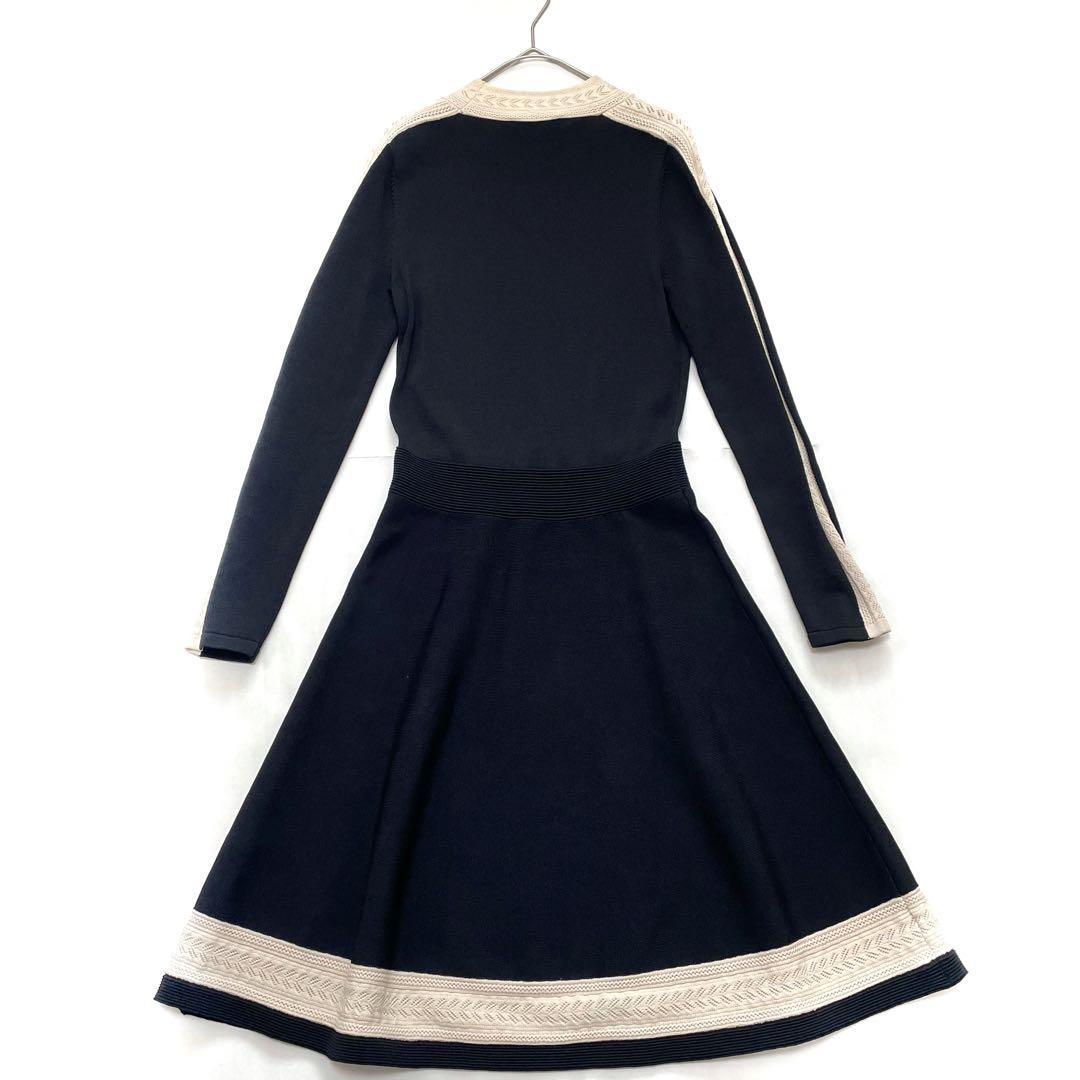 サンドロ　ニットワンピース　バイカラー　レース ブラック　アイボリー　Sサイズ