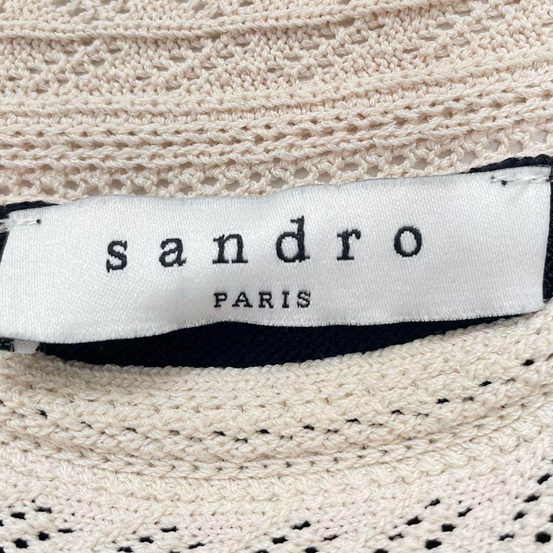 サンドロ　ニットワンピース　バイカラー　レース ブラック　アイボリー　Sサイズ