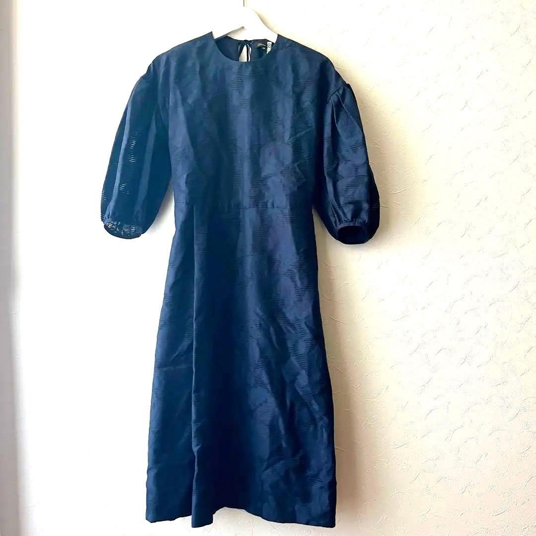 美品 ドゥロワー ネイビー エンダロイブ レース バルーンスリーブ ワンピース