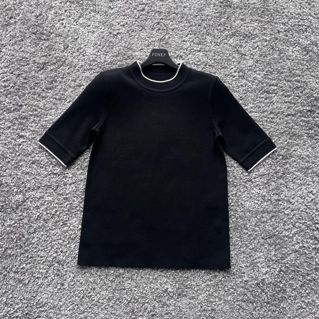 FOXEY 42 ウールニット 黒 ホワイトライン