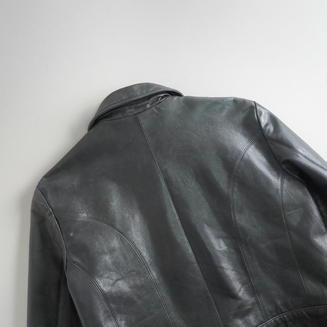 ラルフローレン　レザージャケット　シングルライダース　本革　緑青色　美品
