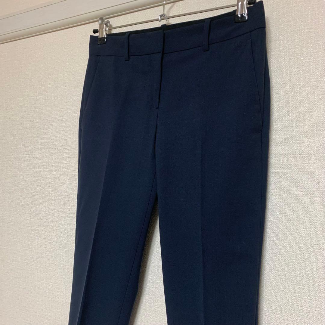 【大人気】セオリー　現行　パンツスーツ　ネイビー　0 ノーカラー　セットアップ