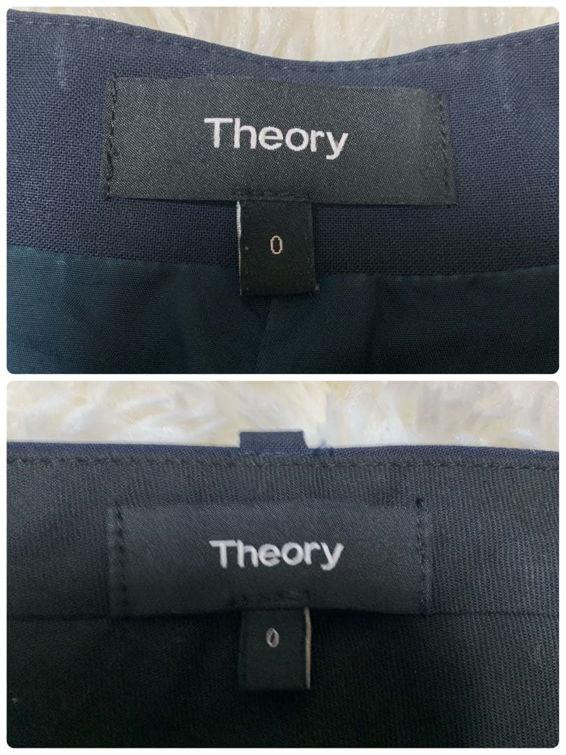 【大人気】セオリー　現行　パンツスーツ　ネイビー　0 ノーカラー　セットアップ