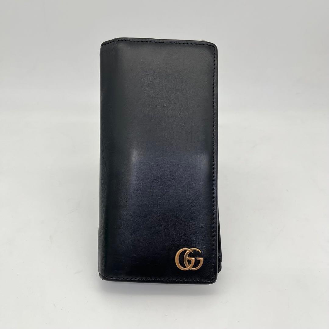 GUCCI 長財布 フラップウォレット マーモント ダブルG金具 黒 付属品付き