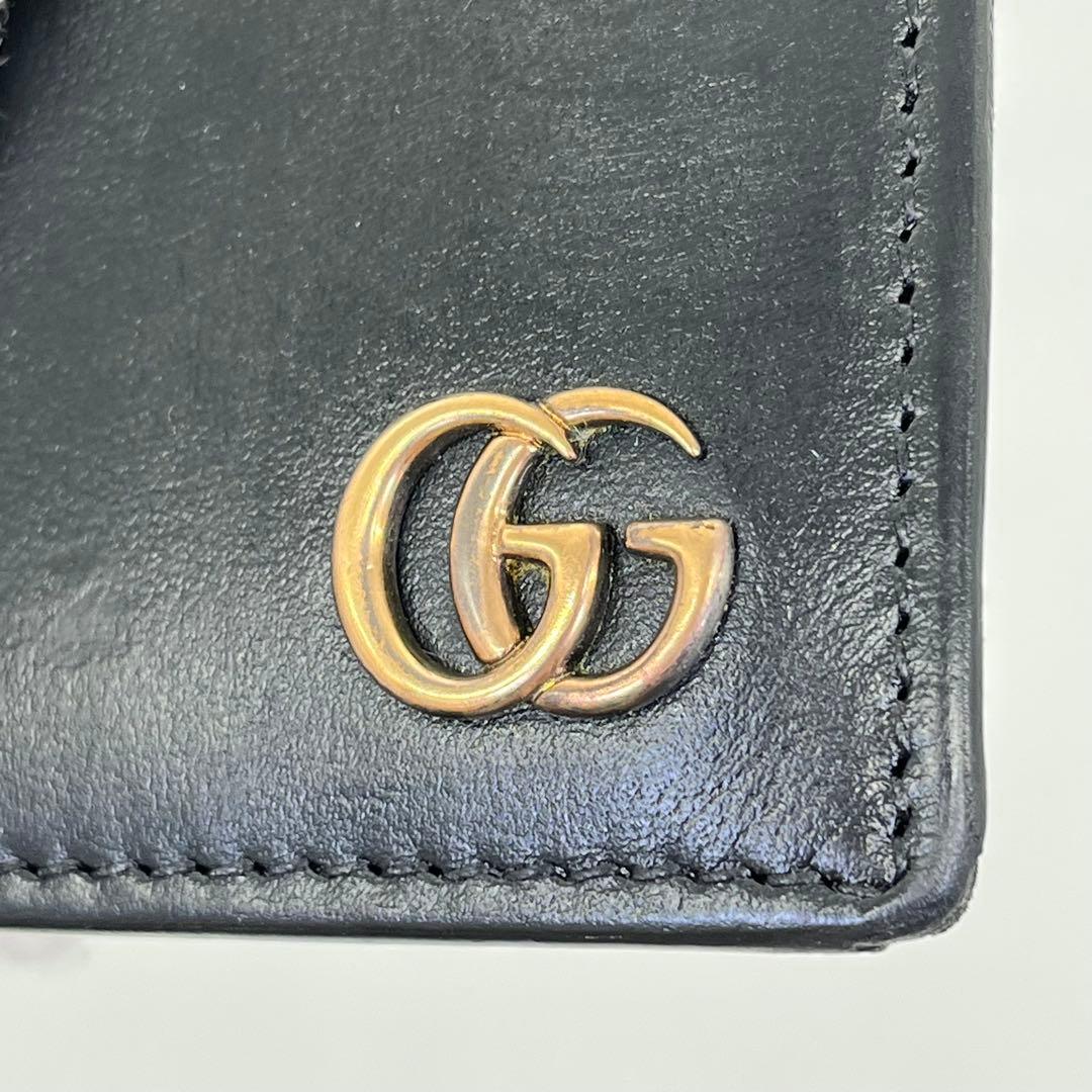 GUCCI 長財布 フラップウォレット マーモント ダブルG金具 黒 付属品付き