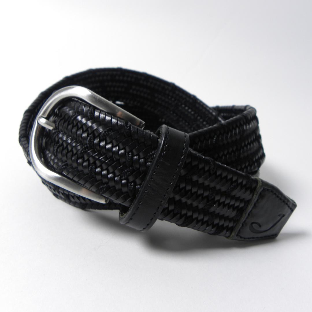 ヤコブコーエン メッシュレザーベルト 刻印入シルバーバックル 黒 ホログラム付