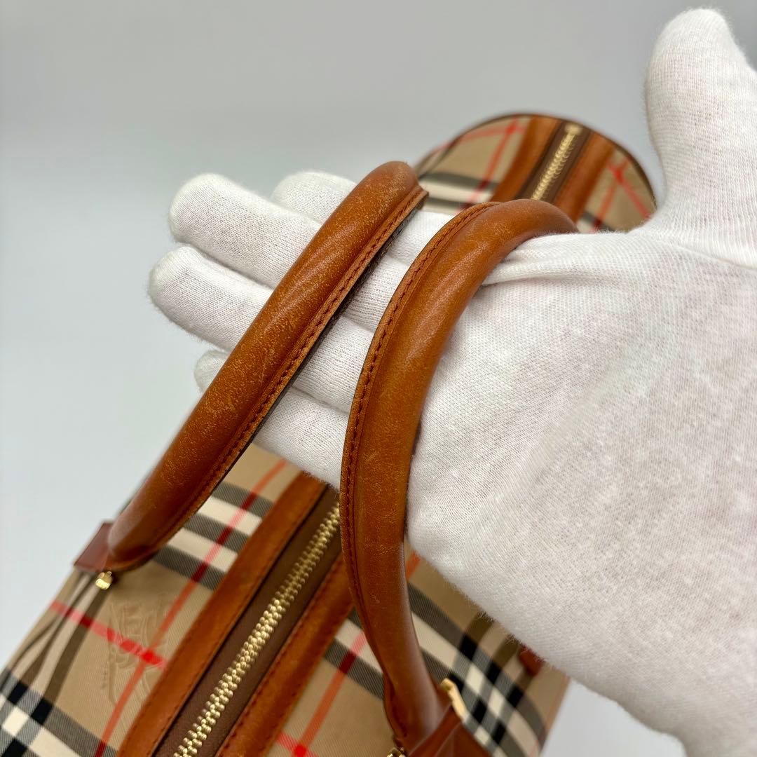 美品 BURBERRY ボストンバッグ レザー ノバチェック シャドーホース