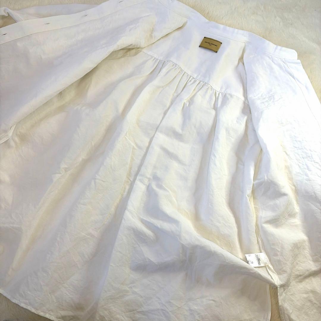 ユナイテッドアローズ シルクリネンコットン混フリル スタンドカラー シャツ 白