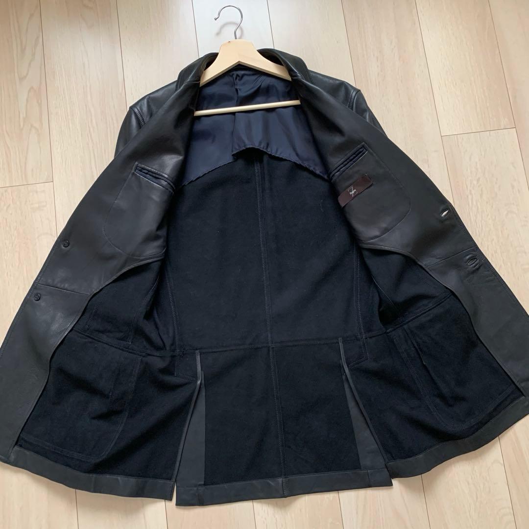 美品　Z zegna レザー　テーラードジャケット　黒　46 BLACK