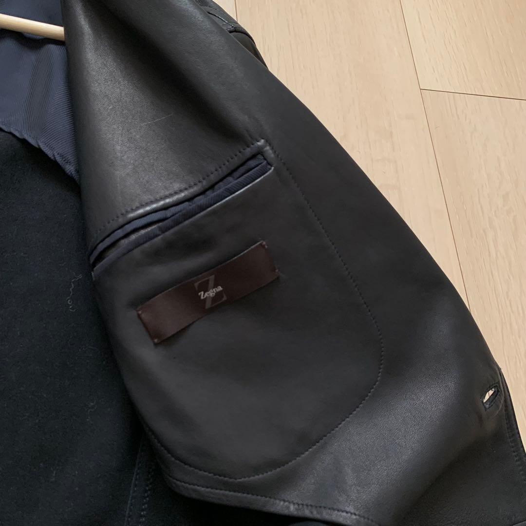 美品　Z zegna レザー　テーラードジャケット　黒　46 BLACK