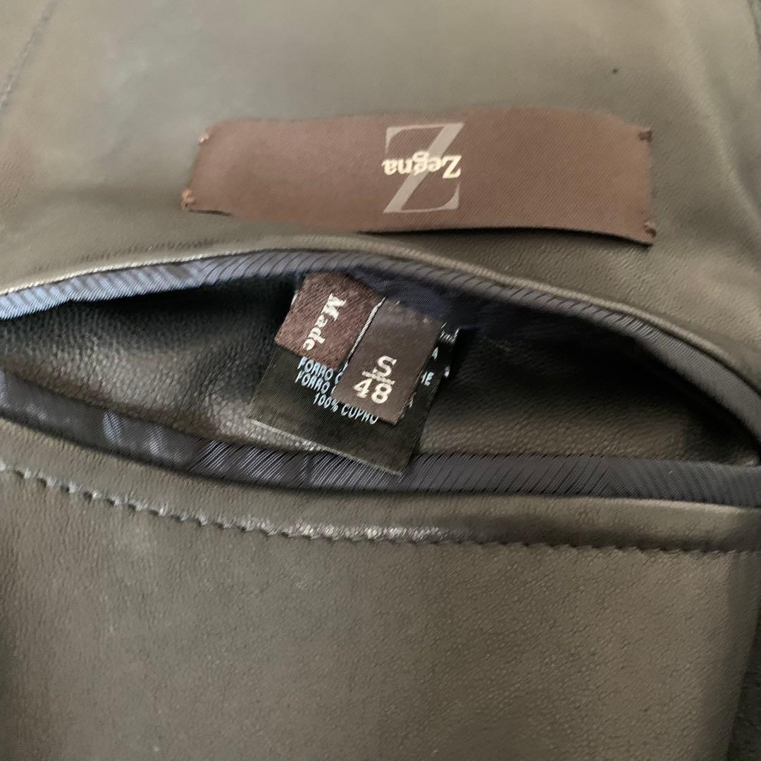 美品　Z zegna レザー　テーラードジャケット　黒　46 BLACK