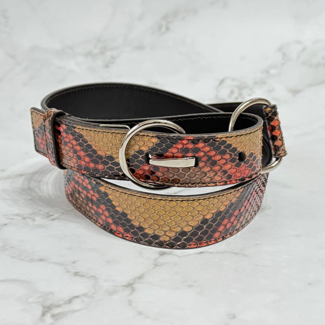 【極美品】 イヴサンローランリヴゴーシュ パイソンレザー フックバックル ベルト