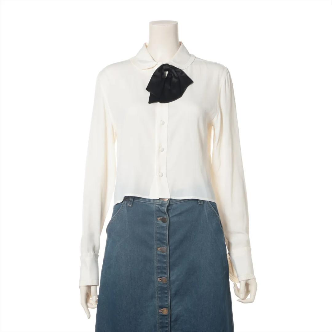 【未使用級】セリーヌ シルク×アセテート ブラウス 36 アイボリー