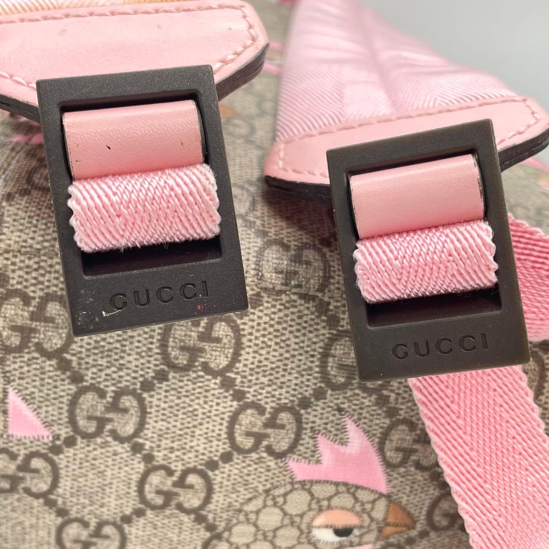 グッチ リュック　チルドレンズ パパガッロ オウム レザー　ピンク　柄