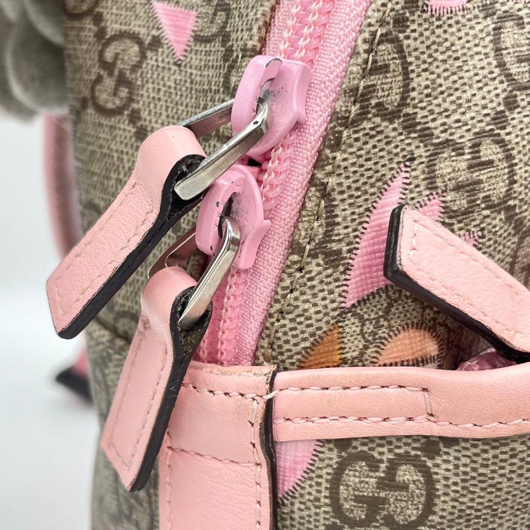 グッチ リュック　チルドレンズ パパガッロ オウム レザー　ピンク　柄