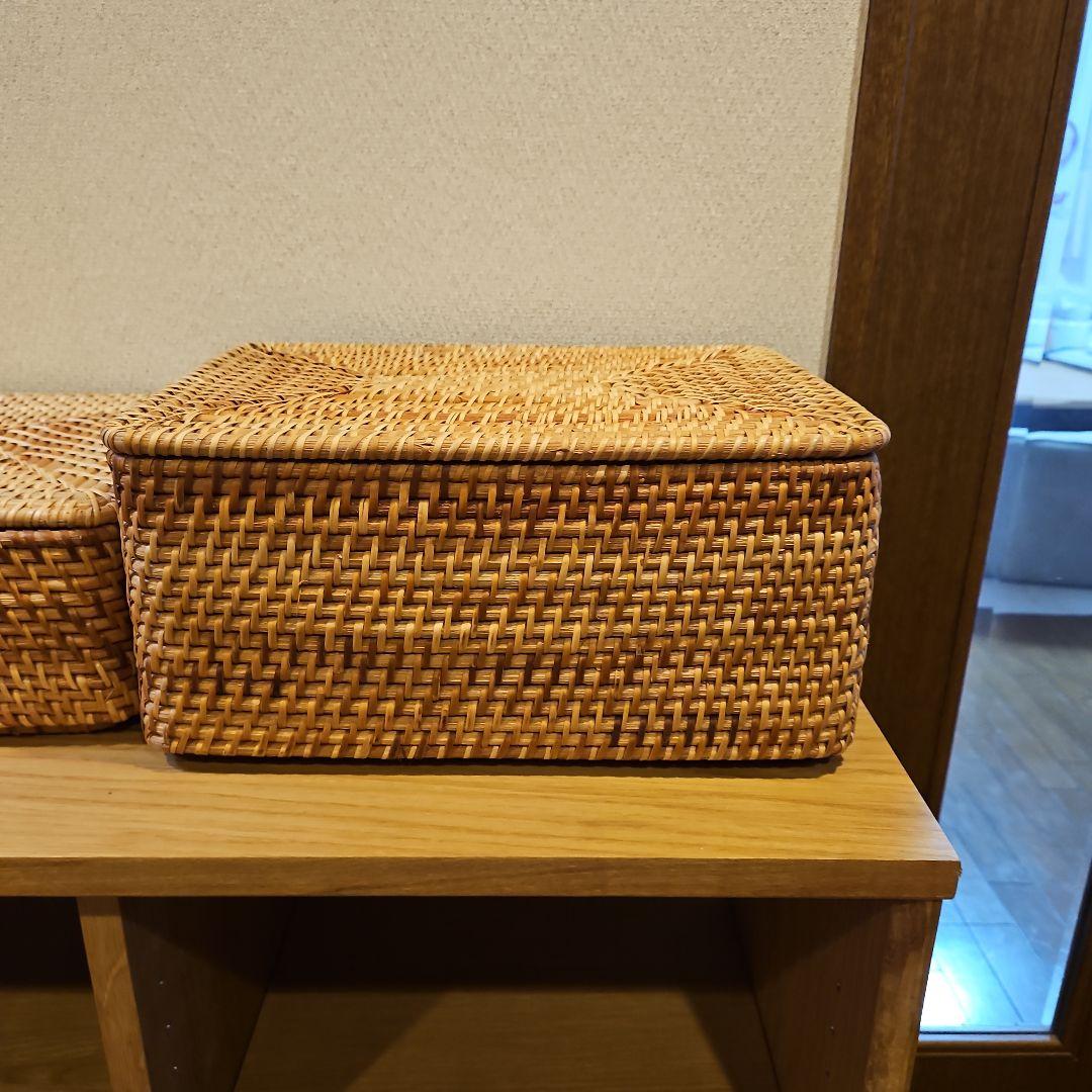 無印　重なるラタン　長方形バスケット