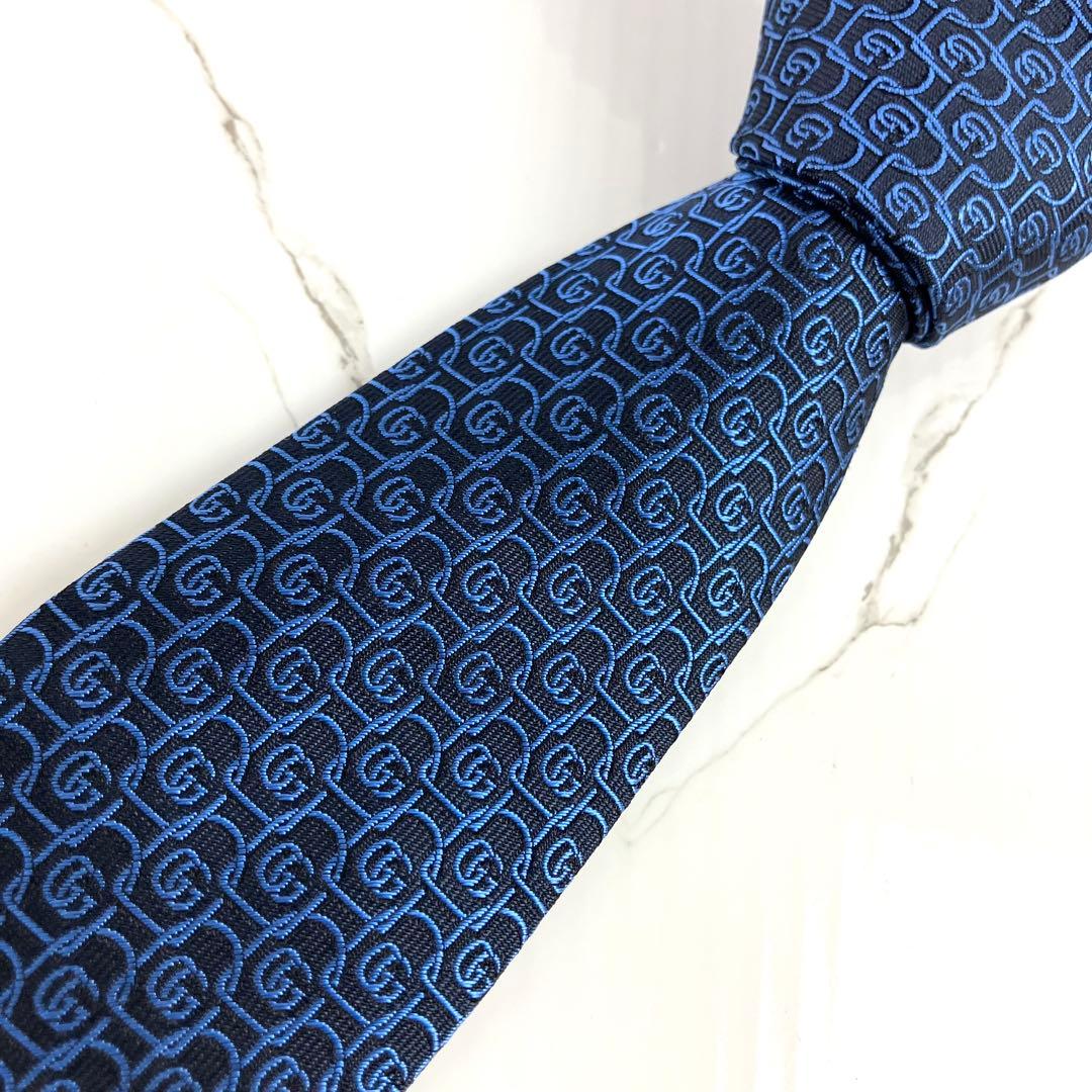 未使用　現行　グッチ　ネクタイ　ダブルG総柄　マーモント　ジャガード　ネイビー
