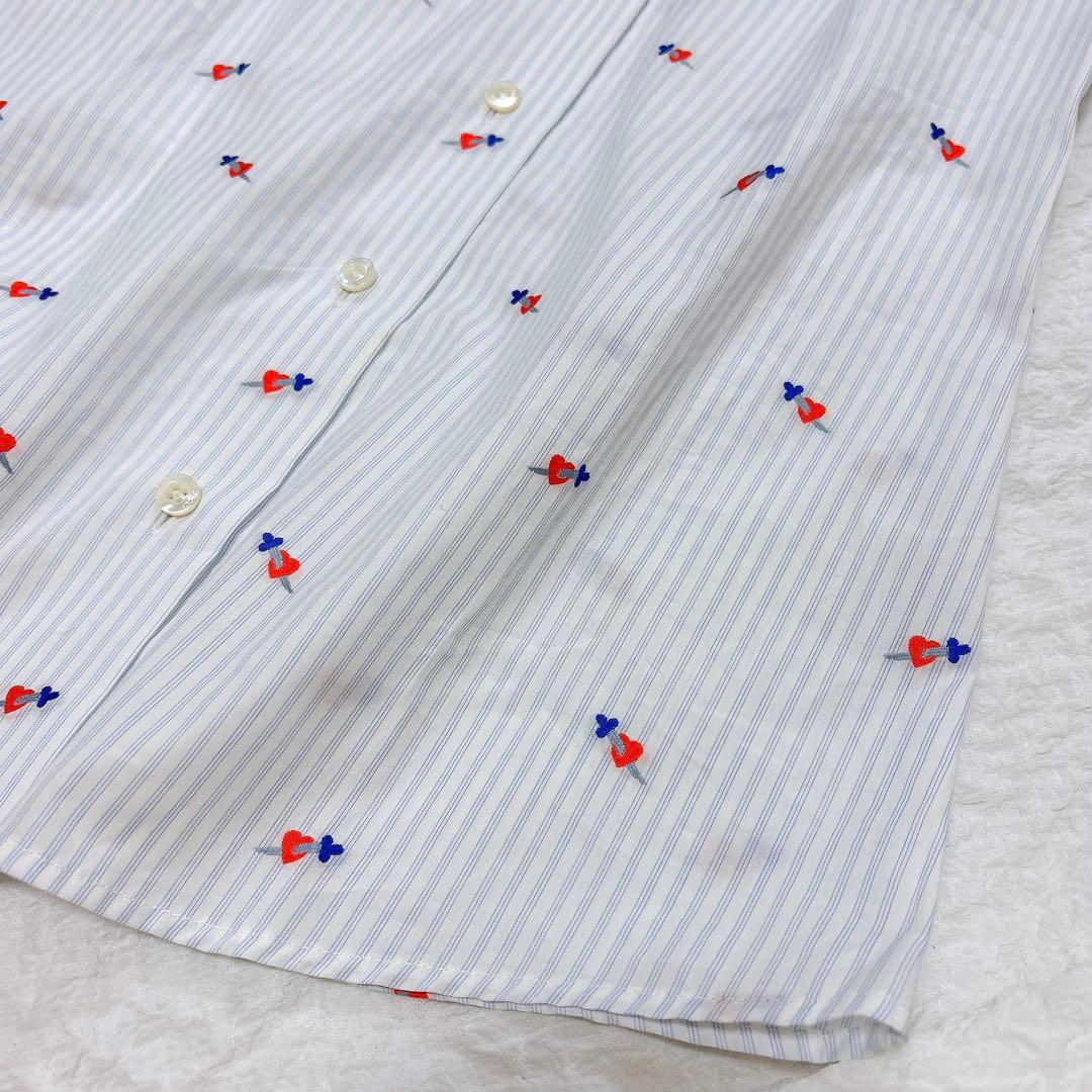 美品✨GUCCI ハート刺繍　リボン　ブラウス　シャツ　ロゴボタン　ストライプ