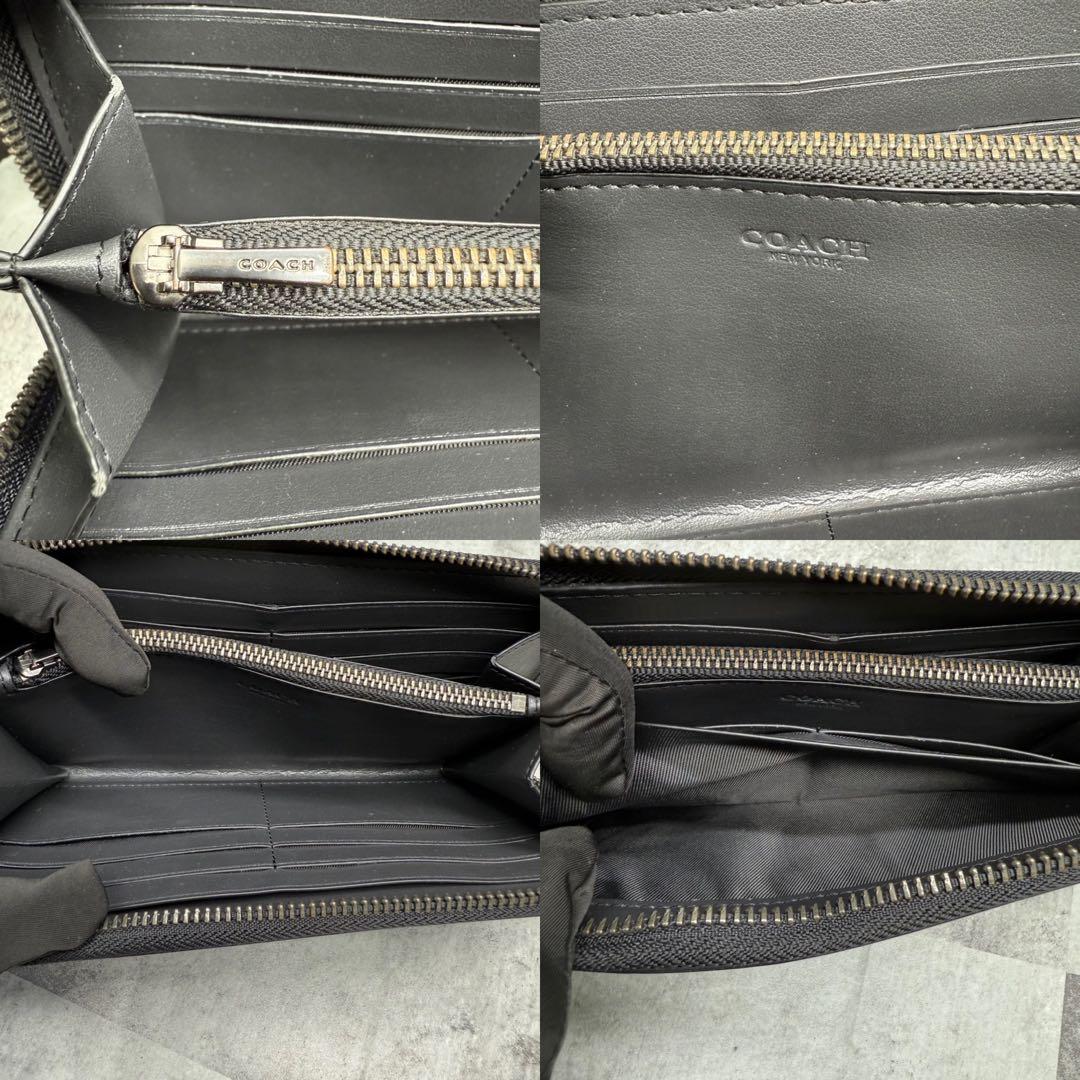 【ぴぃ様】COACH コーチ 長財布 ラウンドファスナー ステッチ レザー 黒