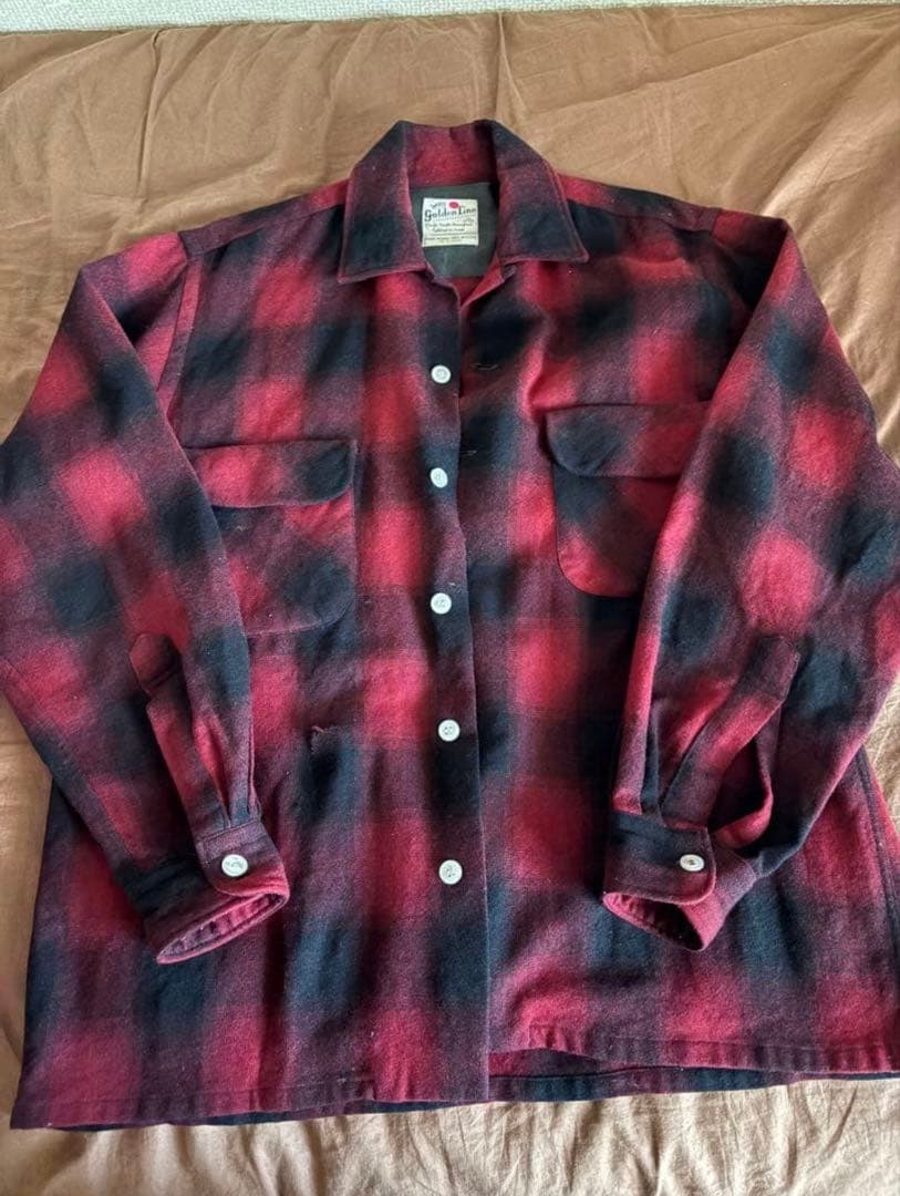 【60s】golden line ヴィンテージ　ネルシャツ 赤黒チェック　M