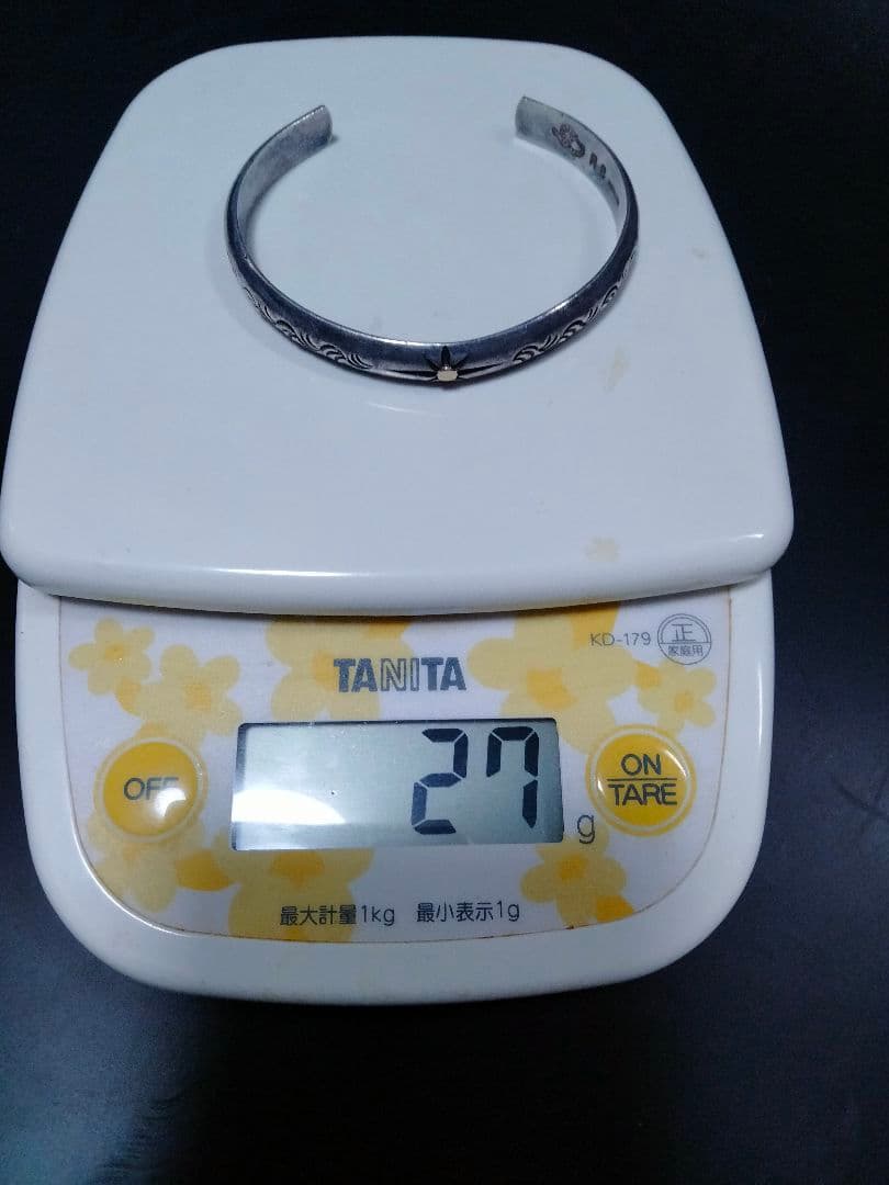 シルバー　バングル　ブレスレット　STERLING 唐草　ゴールドポイント