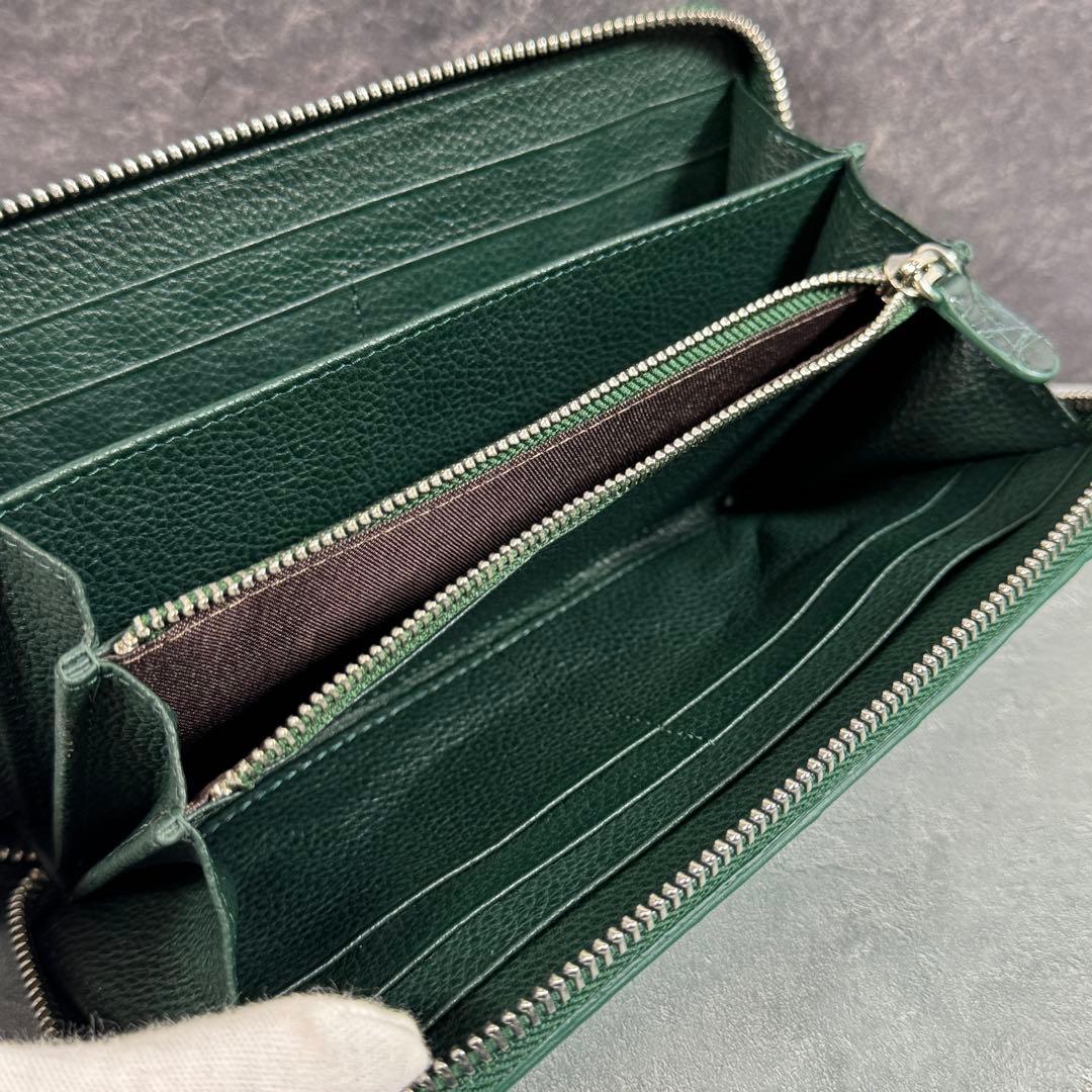 クロコダイル 長財布 ダークグリーン 緑 希少 マット仕上げ シルバーファスナー