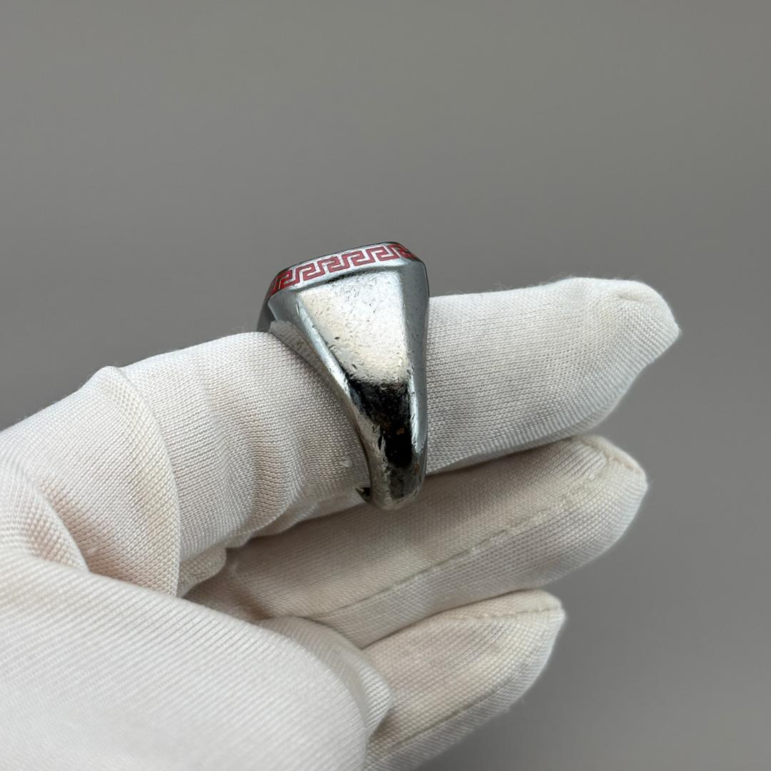 VERSACE 希少 ロゴ リング シルバー レッド シグネットリング