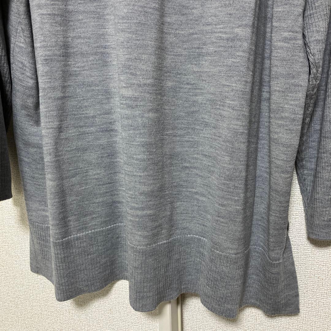 大きい未使用★23区★ウーステッドウール重ね襟Vネックニット46ライトグレー