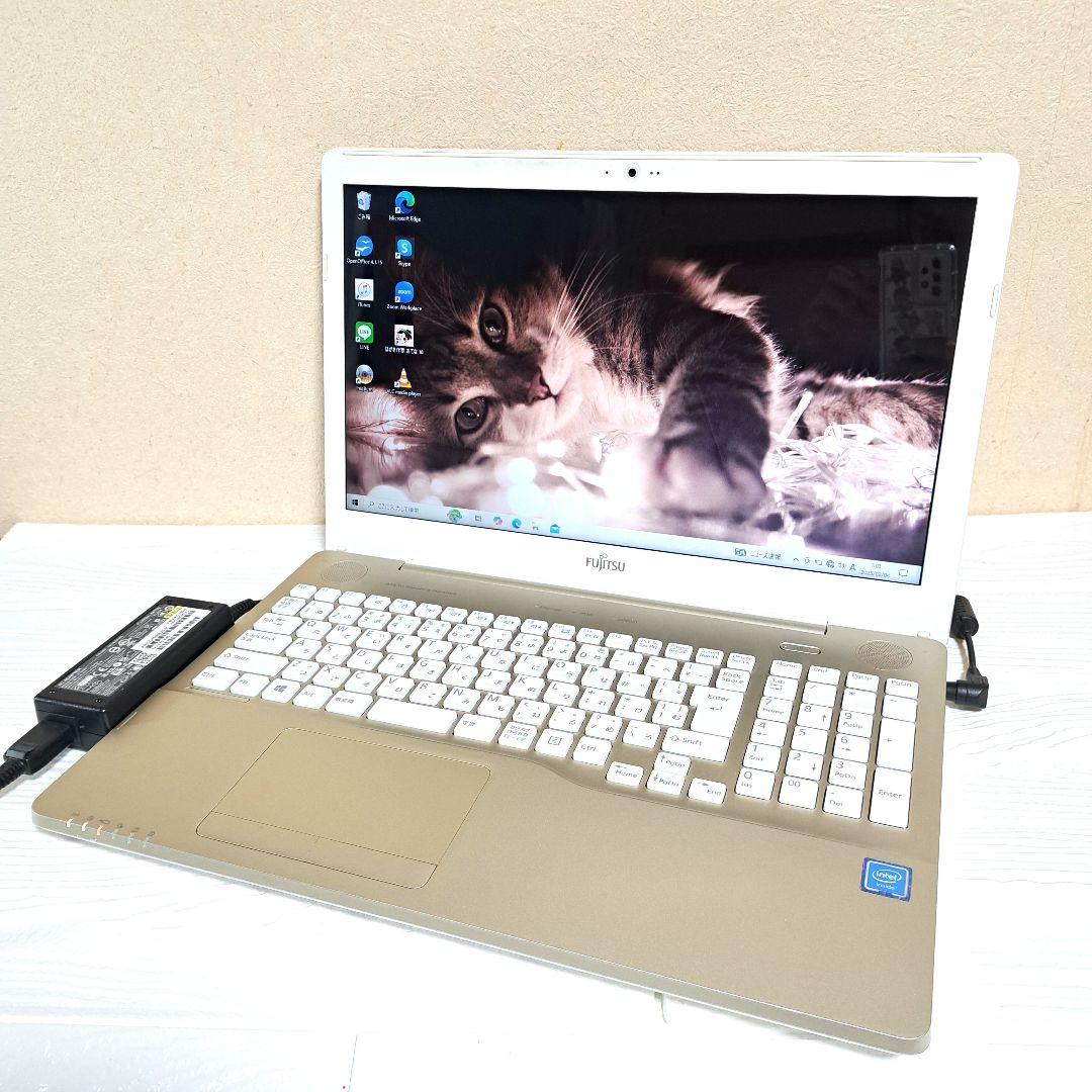 富士通 LIFE BOOK ノートパソコン PC ゴールド 高速SSD オフィス