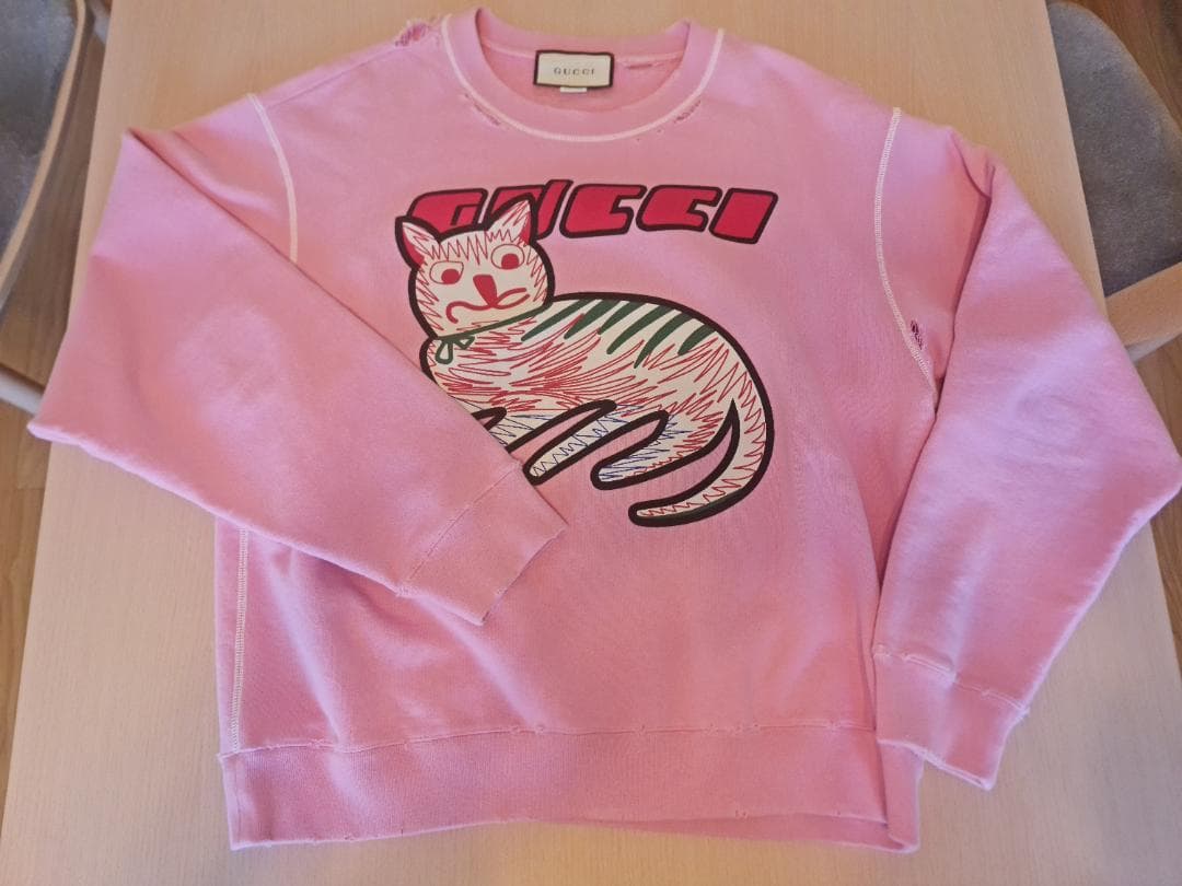 GUCCI 猫プリント スウェット Mサイズ ピンク