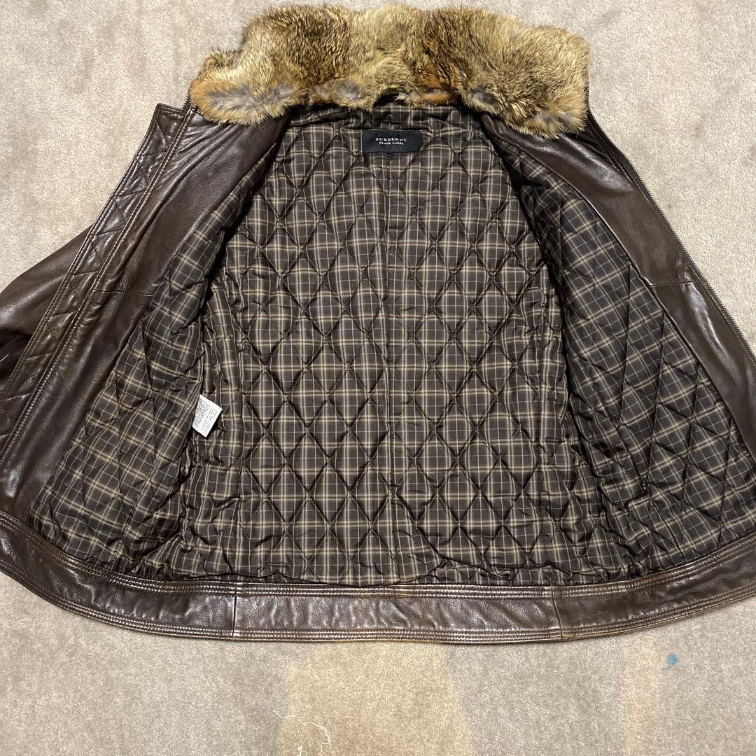 バーバリー ブラックレーベル レザージャケット ファー付き　羊革 ブラウン L