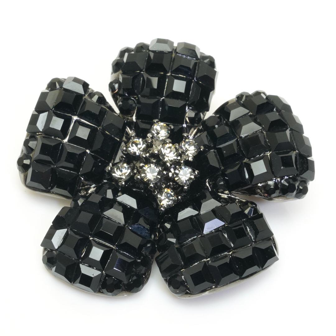 美品 FOXEY フォクシー フラワー ブローチ ブラック 黒