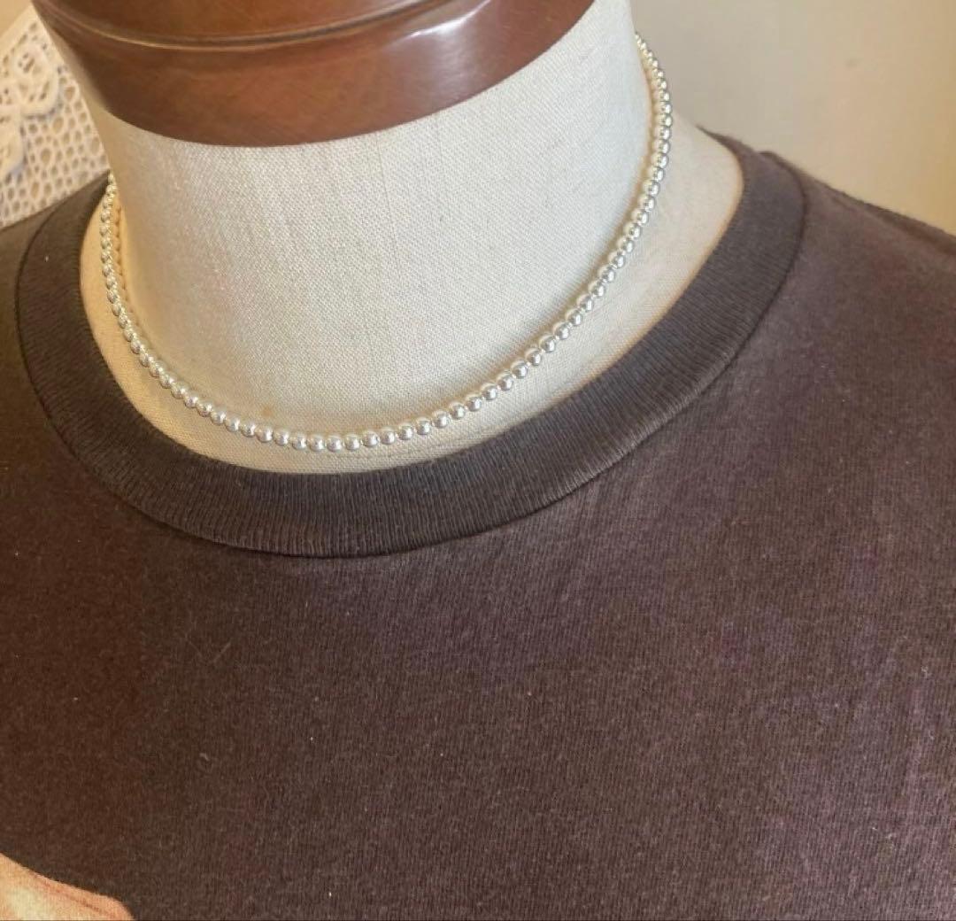 シルバー925製ラウンドビーズネックレス40cmナバホパールボールチェーン