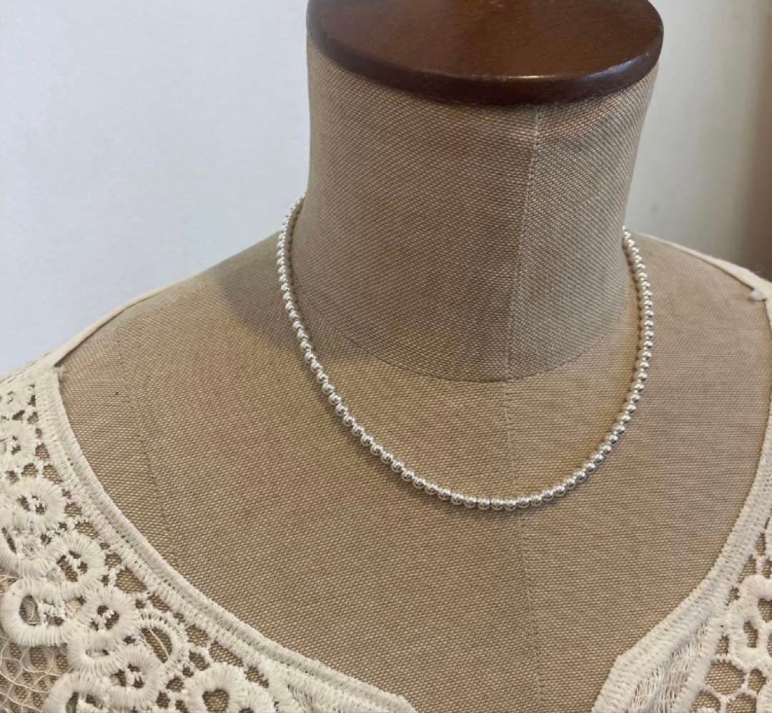 シルバー925製ラウンドビーズネックレス40cmナバホパールボールチェーン