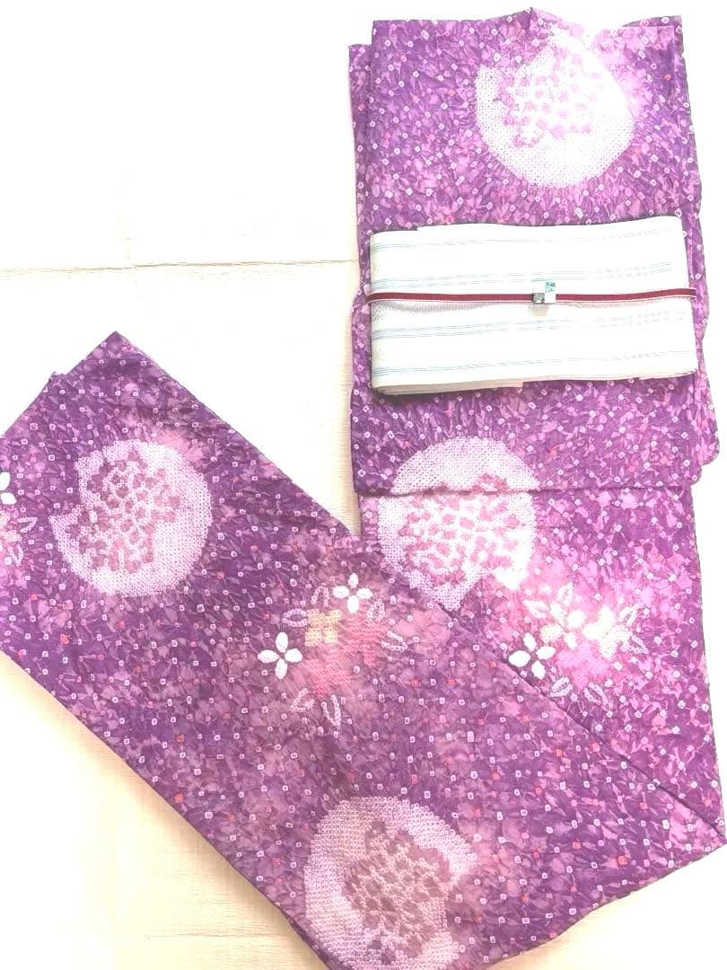 セール中❣️ 希少な色　きれいめ赤紫 有松　絞り　高級　浴衣 紫陽花　手縫い