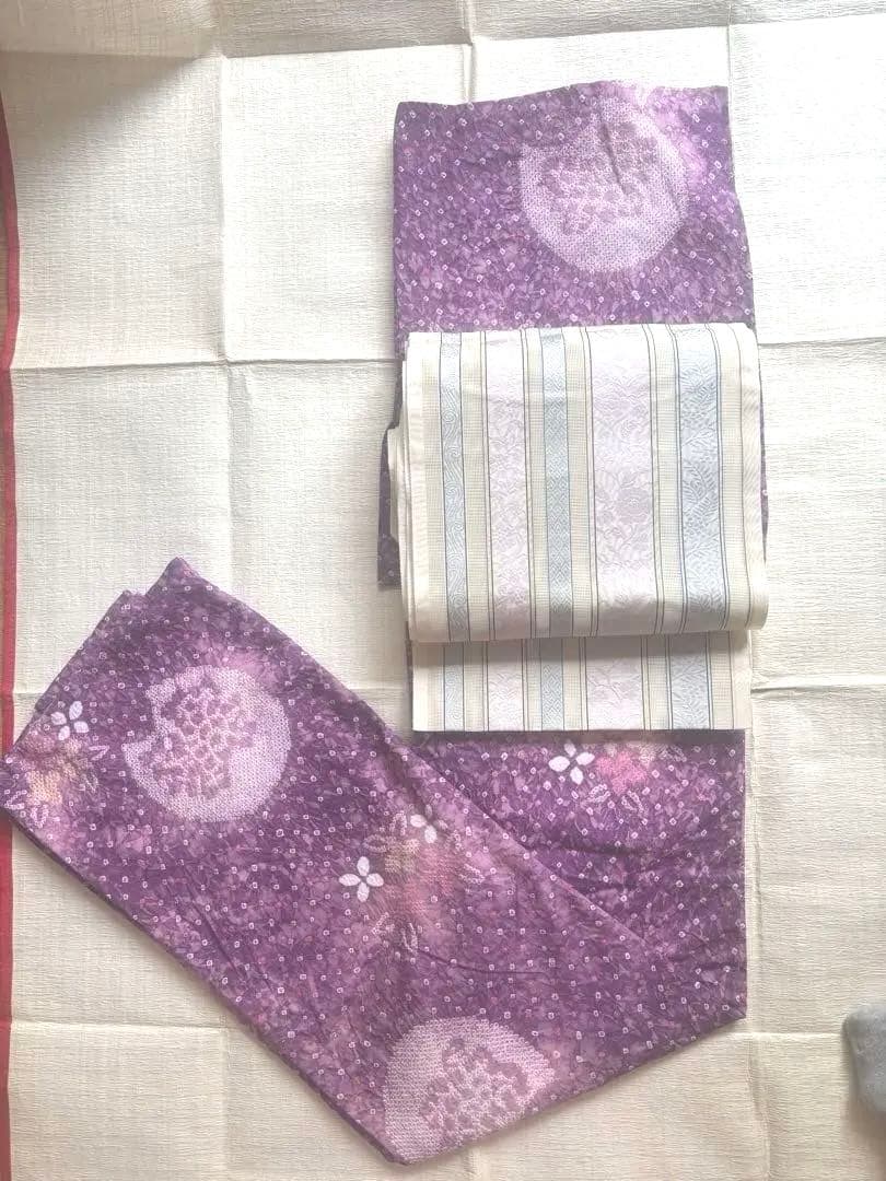 セール中❣️ 希少な色　きれいめ赤紫 有松　絞り　高級　浴衣 紫陽花　手縫い