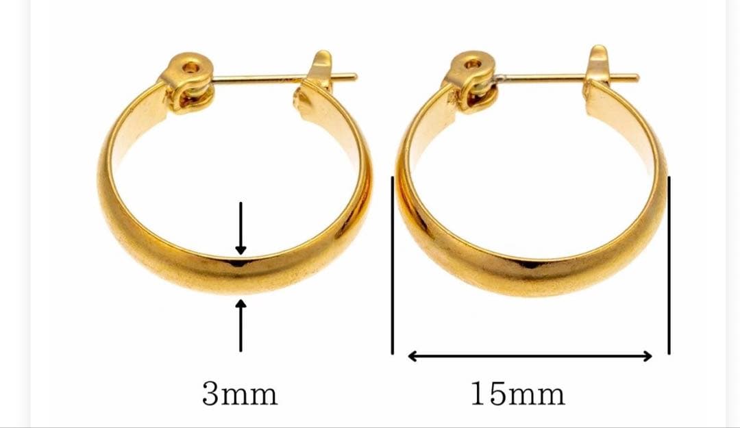 k18金フープピアス 3mm 15mm