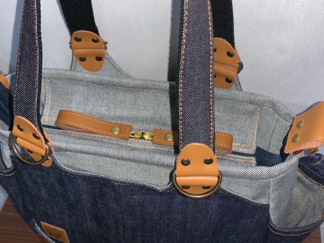 ☆ハンドメイド♪ ＊Mサイズ☆岡山デニム4way♪あおりバッグ☆ポーチ付き