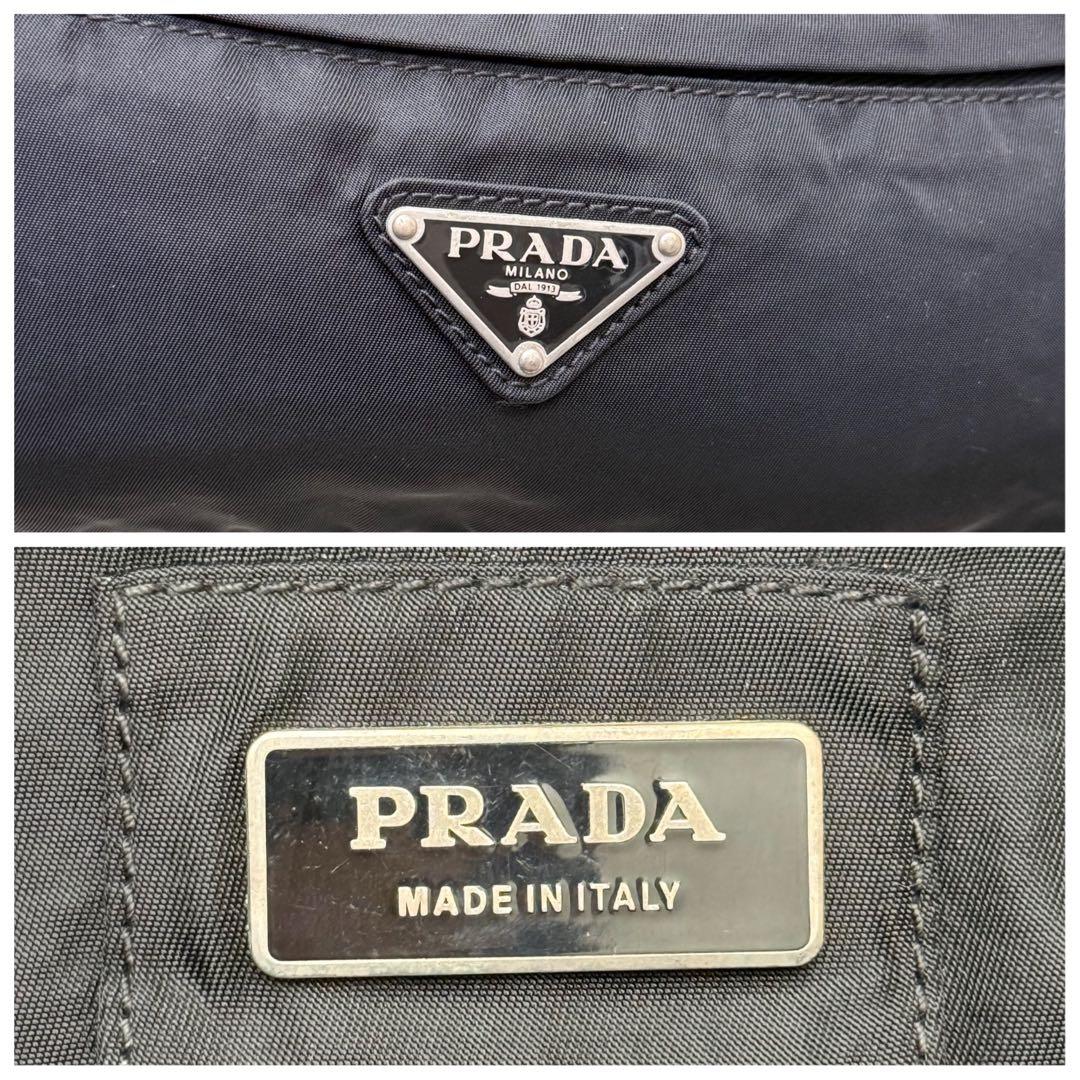 【美品】PRADAプラダ ボディバッグ 黒 白タグ 三角ロゴ ウエストポーチ