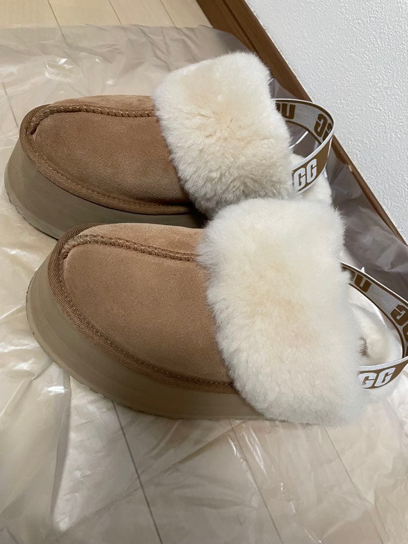 ugg ファンケット　24cm 厚底　ムートン　スリッポン　チェスナット