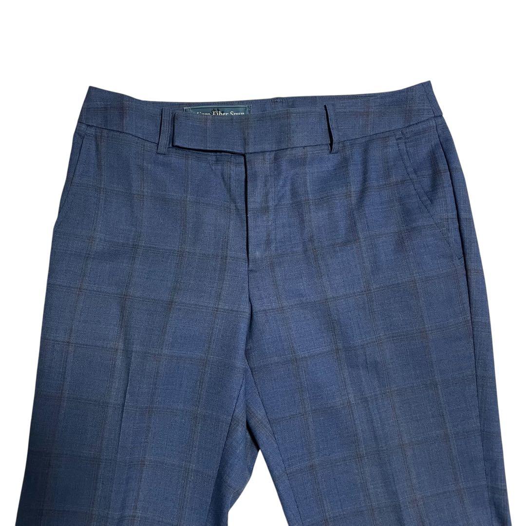 スーツカンパニー パンツスーツ チェック柄 洗える ストレッチ M 38 ブルー