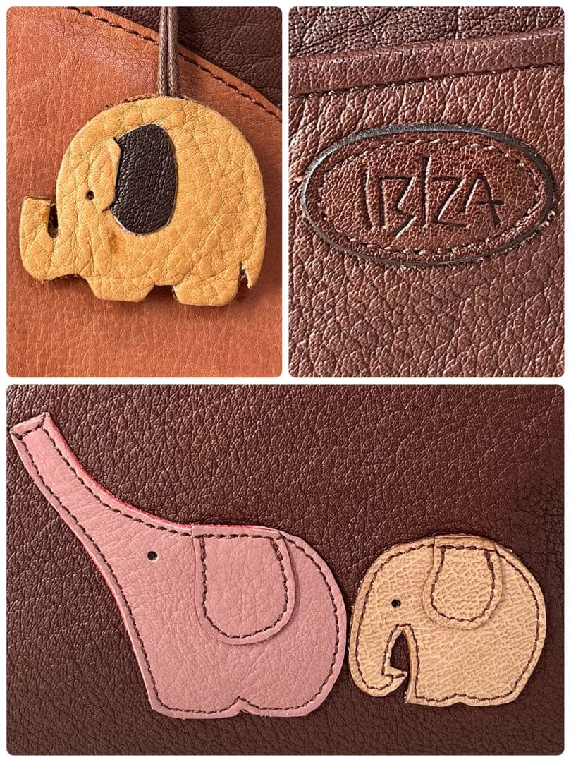 【極美品】イビサ　ぞう親子モチーフ　レザー　ボストンバッグ