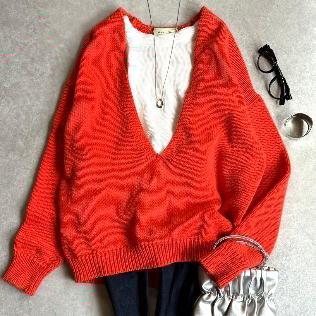 美品 エブール ロンハーマン別注 カシミヤレイヤードニット 深Vネック 2024