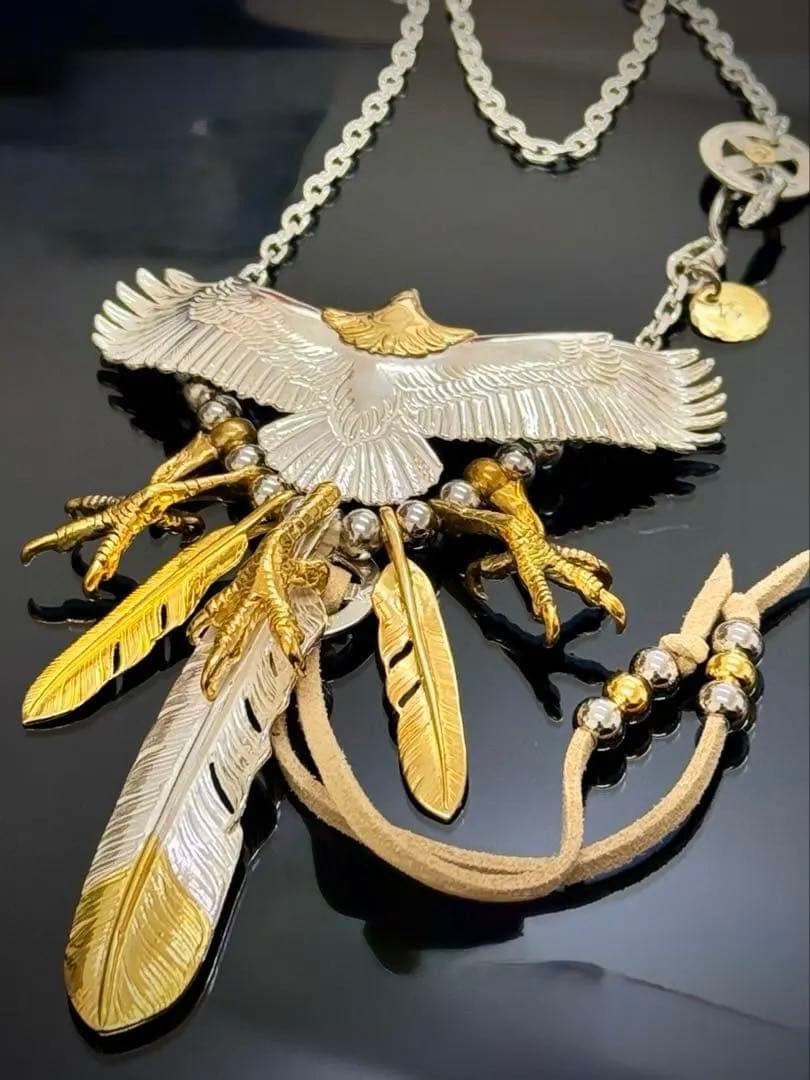 925特大イーグル 金爪先金フェザーセット！フェザーネックレス　登坂広臣キムタク