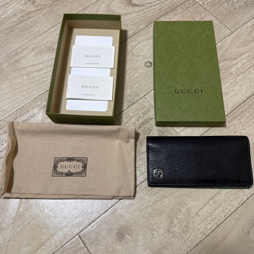 お*ん様 GUCCI レザー長財布 ブラック