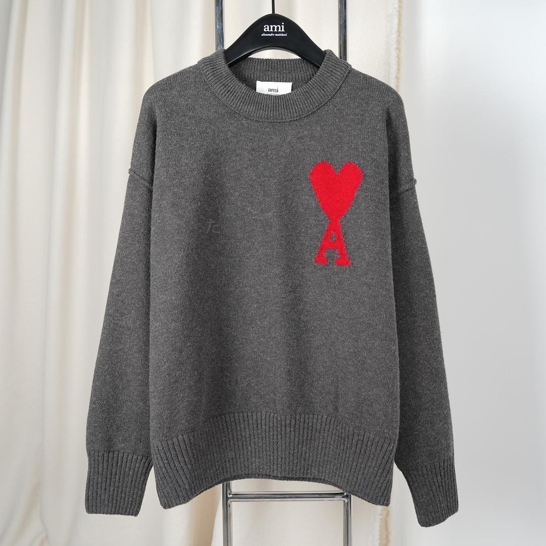 AMI PARIS ハート刺繍 クルーネックニットセーター 秋冬 ユニセックス